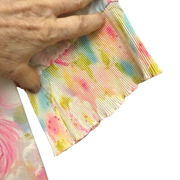 VTG Loungees Floral Pleated Ruffled Button Front Night Gown Dress 16 Pink - Picture 6 of 10